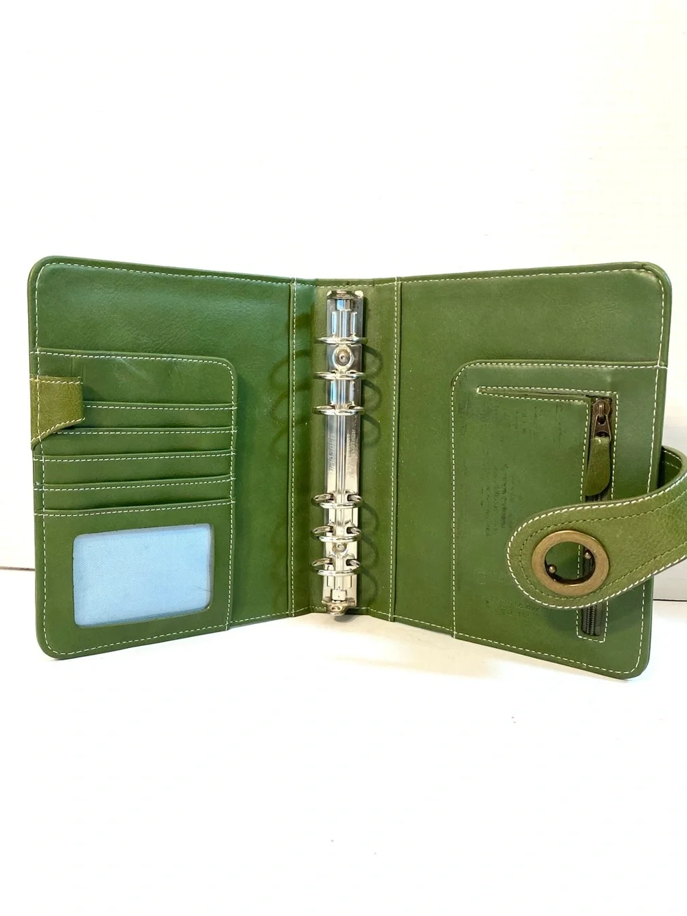 FRANKLIN COVEY Green Leather Compact Binder Turn Lock Closure
